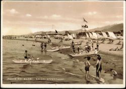 Beach Scene with Bathing Bathers and Boats Postcard
