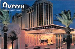 Aladdin Hotel & Casino Exterior Night View Postcard