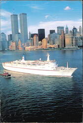 Regent Sun Cruise Ship Passing World Trade Center New York Postcard