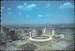 Air view of downtown, Busch Stadium, and Gateway Arch Postcard