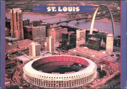 Aerial of Skyline at Dusk with Stadium and Gateway Arch Postcard