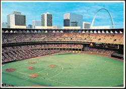 Busch Stadium Interior View with St. Louis Skyline and Arch Postcard