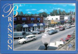 Downtown Branson Street View with Historic Shops and Lake Taneycomo Postcard