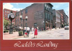 Laclede's Landing Cobblestone Street Scene and Clock Postcard