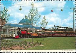 Six Flags Railroad and Sky Hook at Six Flags Over Mid-America Postcard