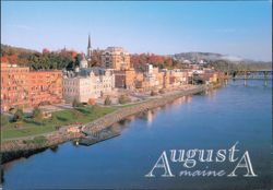 View of Downtown Augusta with Kennebec River Postcard