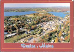 Aerial View of Town and Lakes in Autumn Postcard