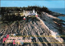 Pemaquid Point Lighthouse Maine Coastal Aerial View Postcard