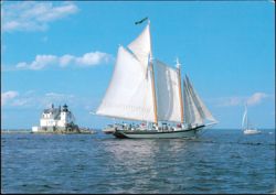 Schooner Lewis R. French Sailing Past Rockland Harbor Light Postcard