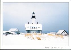 Portland Head Light in Winter Snow Cape Elizabeth Maine Postcard