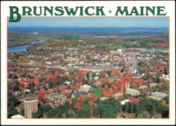 Aerial View of Maine Street with Bowdoin College Postcard