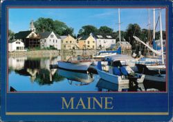 Kennebunkport Harbor Boats and Waterfront Postcard