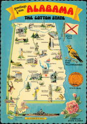 Greetings From Alabama State Map and Landmarks Postcard