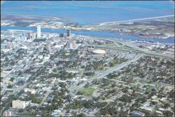 Aerial view of the City of Mobile with River Plaza Hotel Postcard