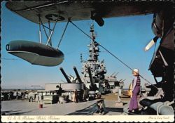 U.S.S. Alabama Battleship Deck View with Kingfisher Seaplane Postcard