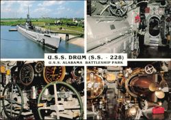 U.S.S. Drum (SS-228) Submarine at Battleship Park Postcard