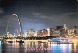 Gateway Arch and Mississippi River at Night Postcard