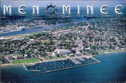 Aerial View of Menominee and Lake Michigan's Green Bay Postcard
