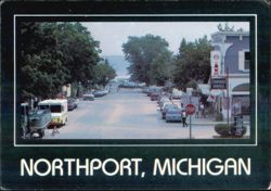 Northport Michigan Street Scene with Harbor View Postcard