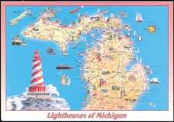 Lighthouses of Michigan Map and Lighthouse Locator Postcard