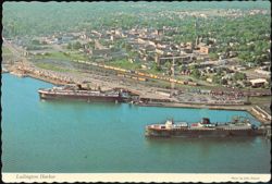 Ludington Harbor and C & O Car Ferry Docks Postcard
