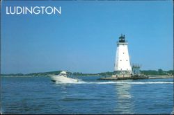 Ludington Lighthouse at Pierre Marquette River Harbor Postcard