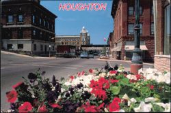Downtown Street Scene and Flower Beds Postcard