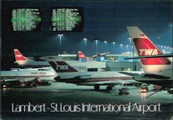 Lambert - St. Louis International Airport Night TWA Jets Postcard