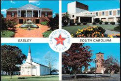 Easley City Hall, Baptist Medical Center, and Church Postcard