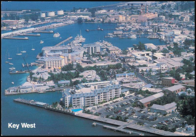 Duval Street North & Inner Harbor Aerial Waterfront View Key West Florida