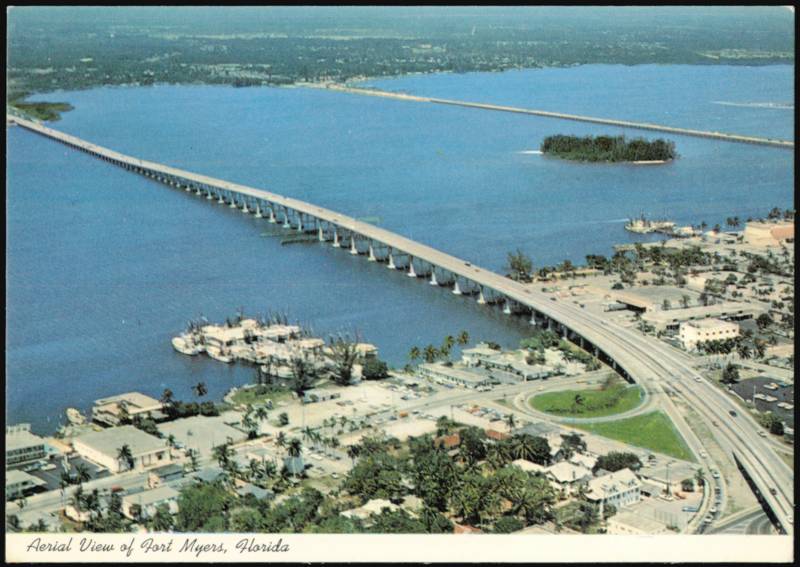 Bridge Across Caloosahatchee River Aerial View Fort Myers Florida