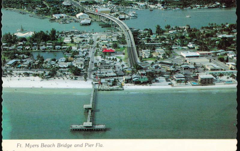 Aerial View of Bridge and Fishing Pier Fort Myers Beach Florida