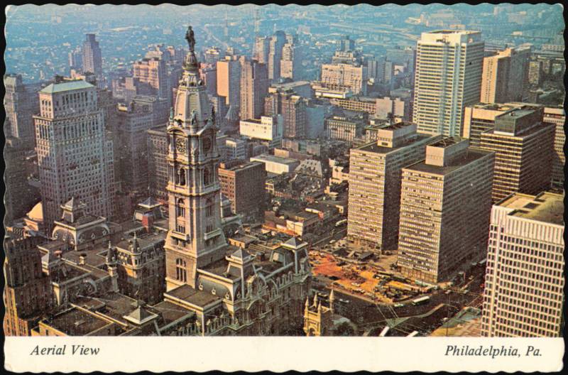 Aerial View of City Hall Tower & Penn Center Buildings Philadelphia Pennsylvania