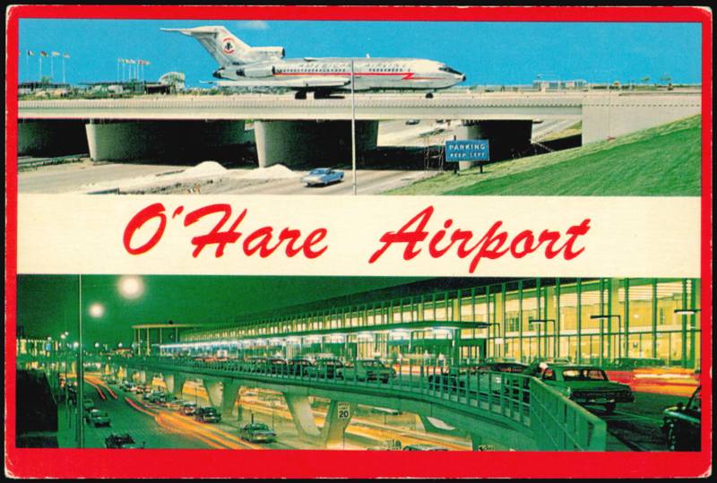 O'Hare Airport Plane Overpass and Terminal at Night Chicago Illinois