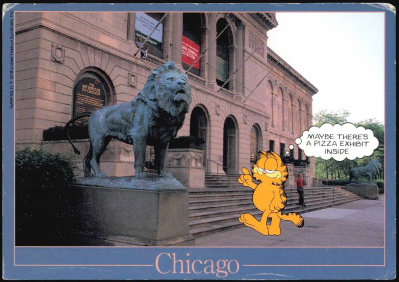 Garfield at The Art Institute Bronze Lion Statue Chicago Illinois