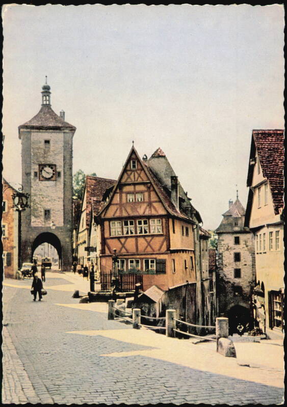 Plönlein Street Scene with Siebersturm Gate Rothenburg ob der Tauber Germany