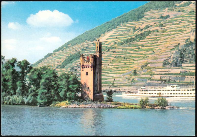 Binger Mäuseturm with Riverboat on the Rhine Germany