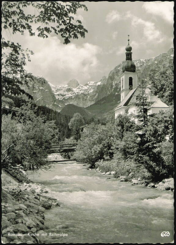 Kirche mit Reiteralpe, Scenic River and Church View Ramsau Germany