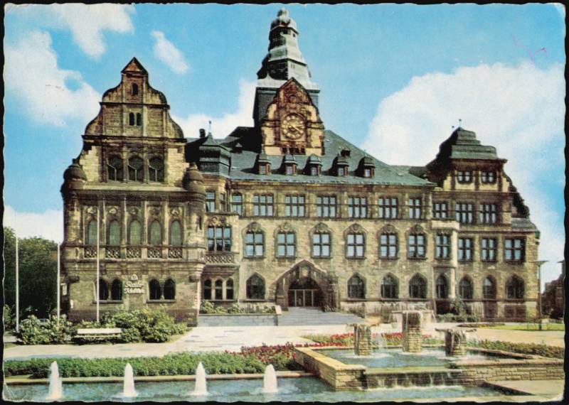 Historic Rathaus Town Hall with Front Plaza Fountains Recklinghausen Germany