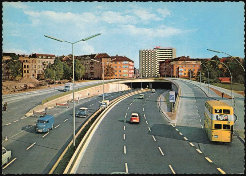 Stadtautobahn with Traffic & Persil Double-Decker Bus Berlin Germany