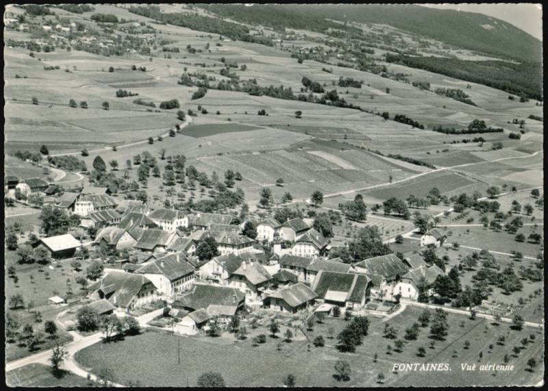 Aerial View of the Village of Fontaines Switzerland