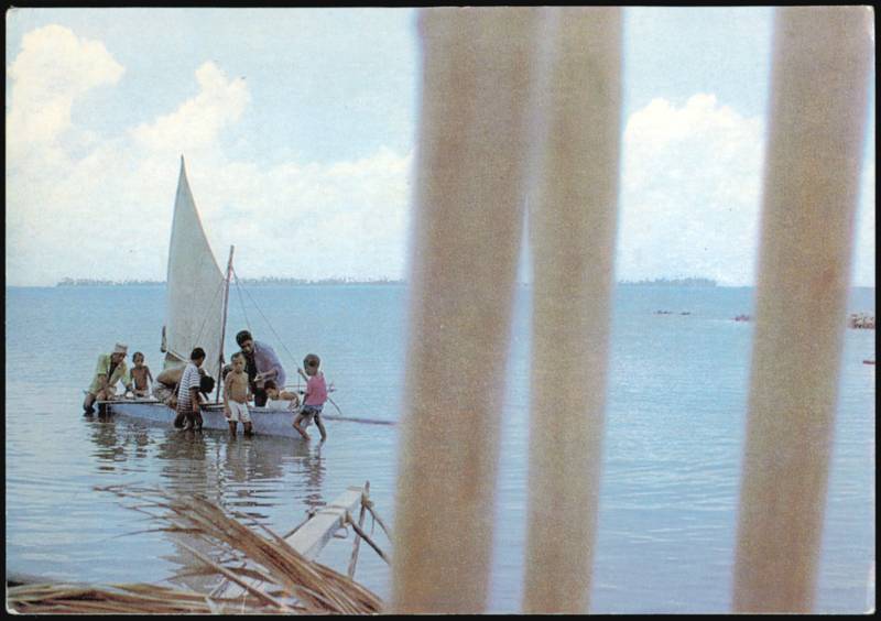 Outrigger Canoe Sailboat, UTA French Airlines Promotion French Polynesia