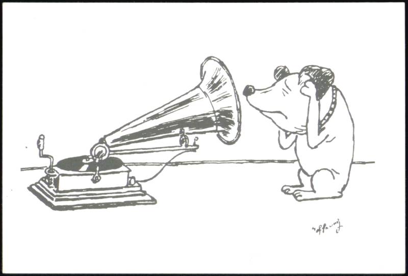 Gerard Hoffnung Cartoon Dog Covering Ears at Gramophone