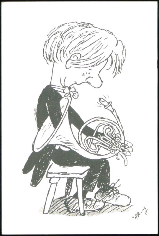 French Horn Player Cartoon by Gerard Hoffnung Cartoons