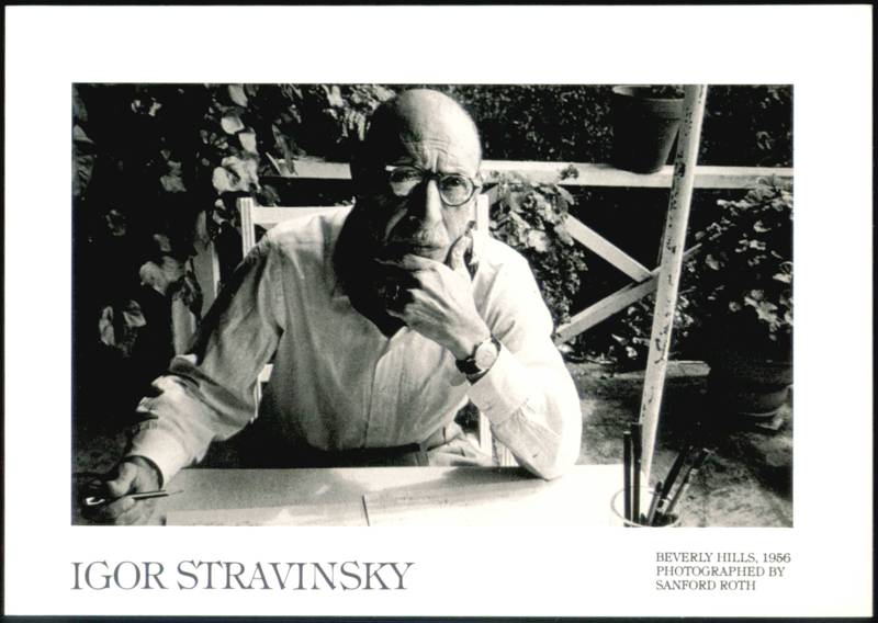 Igor Stravinsky in Garden of Beverly Hills Home, 1956