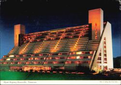Hyatt Regency Aztec Pyramid Convention Hotel at Night Postcard