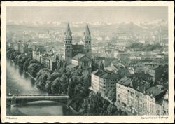 Isarpartie mit Gebirge, St. Lukas Church Postcard
