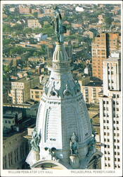 William Penn Statue Atop City Hall Postcard
