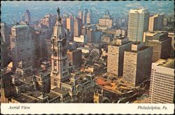 Aerial View of City Hall Tower & Penn Center Buildings Postcard