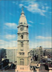 City Hall Tower and William Penn Statue 3-D Postcard